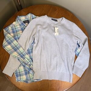 The Children's Place Light Blue Crewneck and Plaid Shirt Set